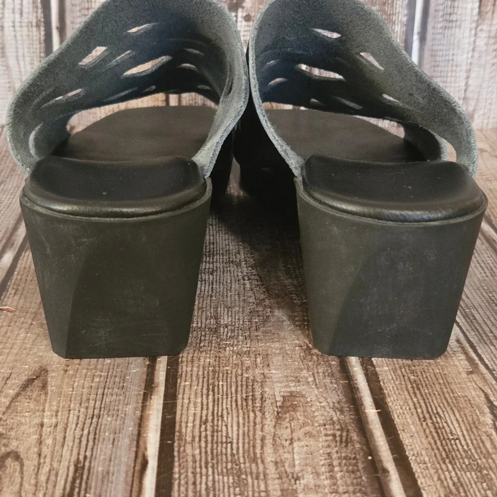 Sz 40/ 9 Womens‎ Arche Metallic Pewter Laser Cut Zigzag Wedge Slide Sandals VGUC
